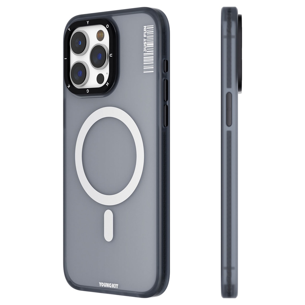 [RNZ-TA94143] Apple iPhone 15 Pro Uyumlu Kılıf M-safe Şarj Özellikli Youngkit Colored Sand Serisi Kapak (Siyah)