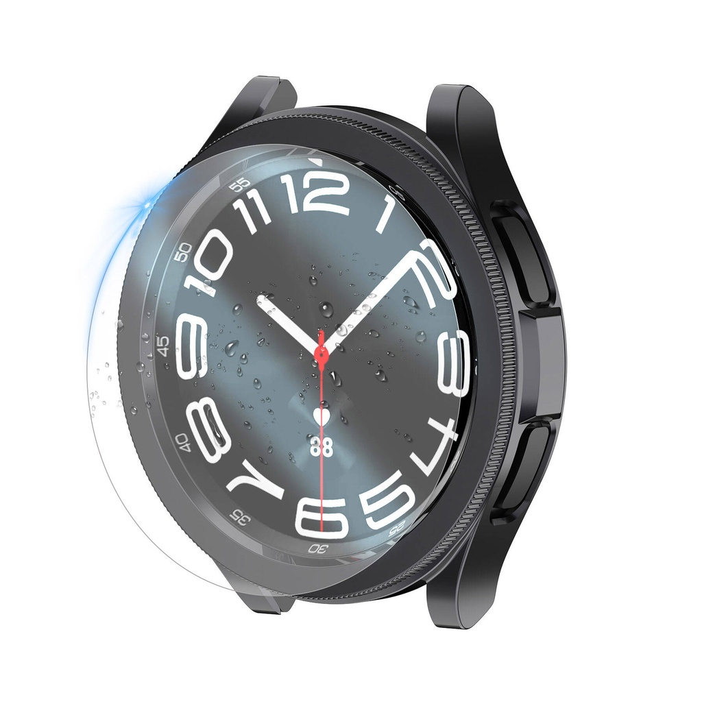 [RNZ-TA95040] Samsung Galaxy Watch 6 Classic 47mm Uyumlu Sert PC Kasa ve Ekran Koruyucu Zore Watch Gard 29 (Siyah)