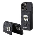 Apple iPhone 15 Pro Max Uyumlu Kılıf Karl Lagerfeld Standlı Kartlıklı Saffiano Monogram İkonik Metal Logo Orjinal Lisanslı Kapak