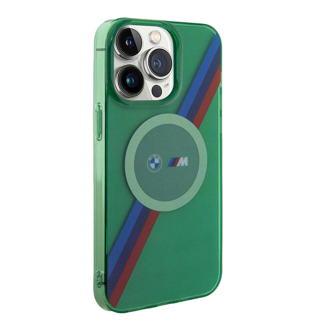 Apple iPhone 15 Pro Max Uyumlu Kılıf BMW M-safe Şarj Özellikli Transparan Tricolor Stripes Orjinal Lisanslı Kapak