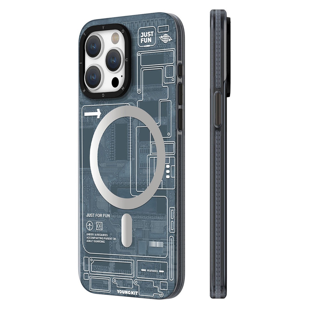 [RNZ-TA94147] Apple iPhone 15 Pro Uyumlu Kılıf M-safe Şarj Özellikli YoungKit Technology Serisi Kapak (Siyah)