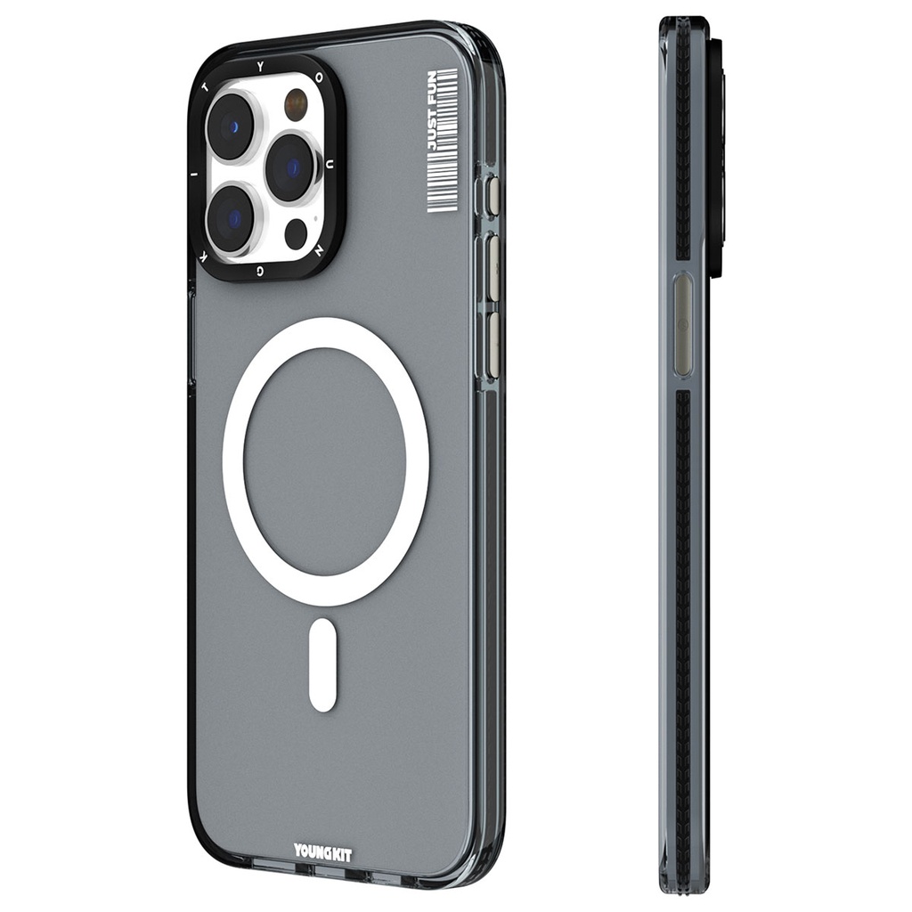[RNZ-TA94154] Apple iPhone 15 Pro Uyumlu Kılıf M-safe Şarj Özellikli YoungKit Crystal Color Serisi Kapak (Siyah)
