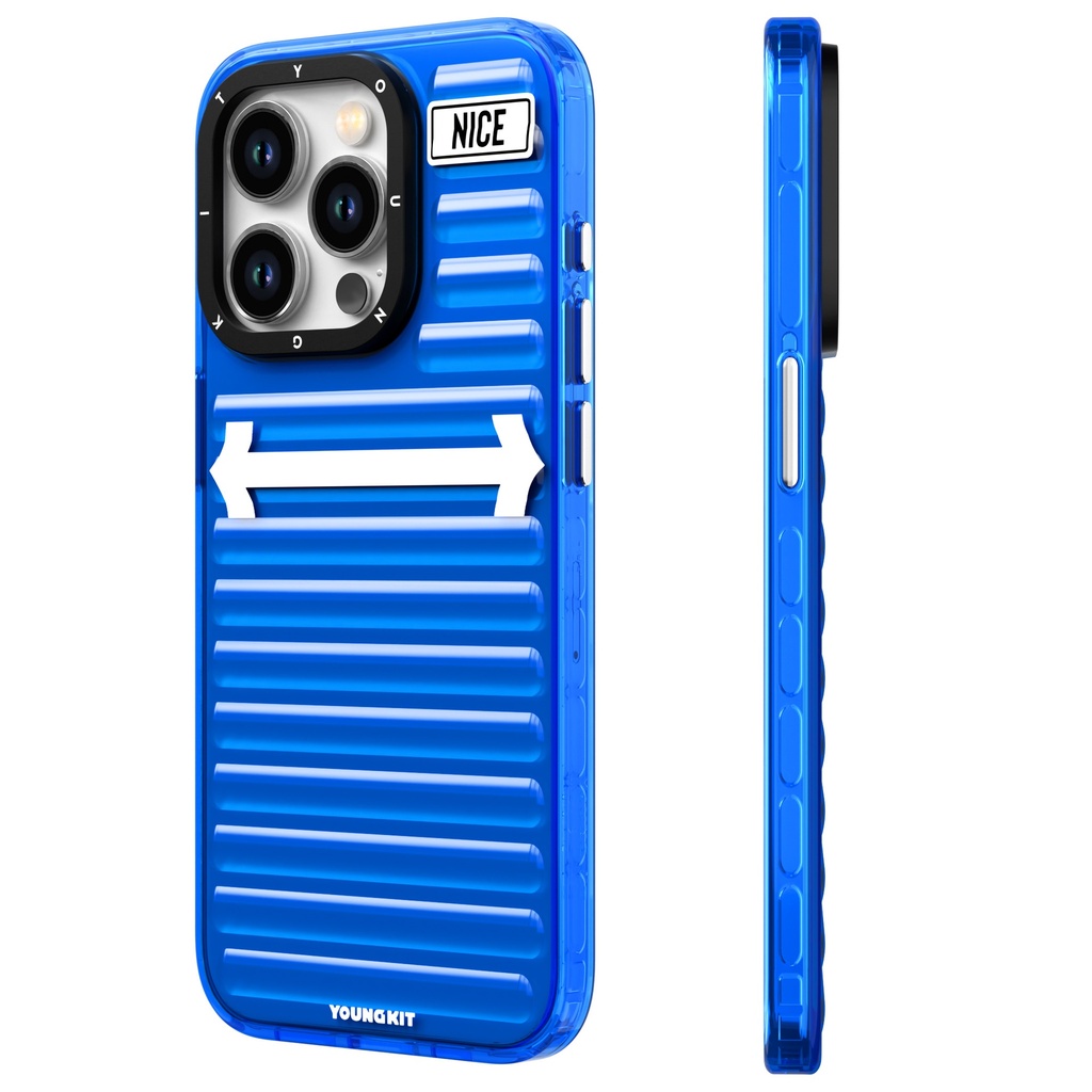 [RNZ-TA94157] Apple iPhone 15 Pro Uyumlu Kılıf YoungKit Luggage FireFly Serisi Kapak (Mavi)