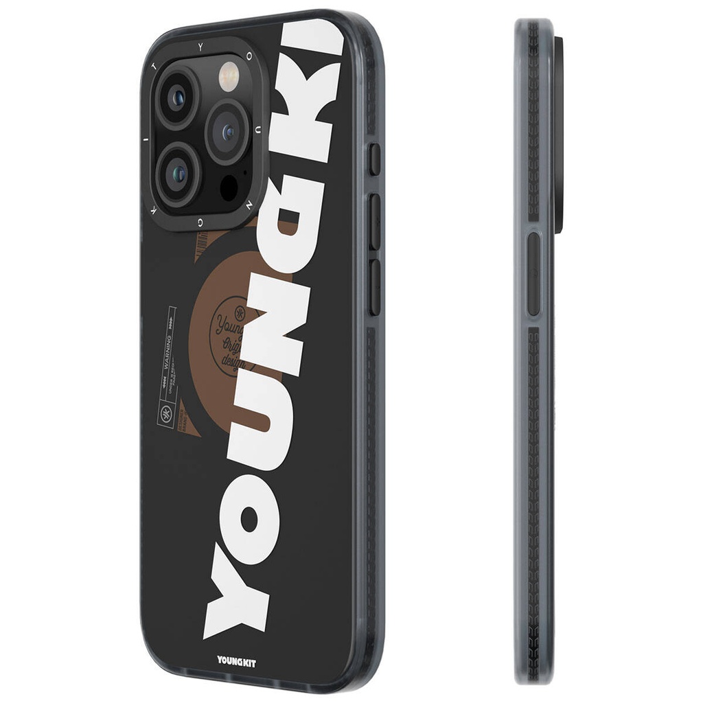 [RNZ-TA94169] Apple iPhone 15 Pro Max Uyumlu Kılıf M-safe Şarj Özellikli Youngkit Binfen Serisi Yazı Temalı Kapak (Siyah)