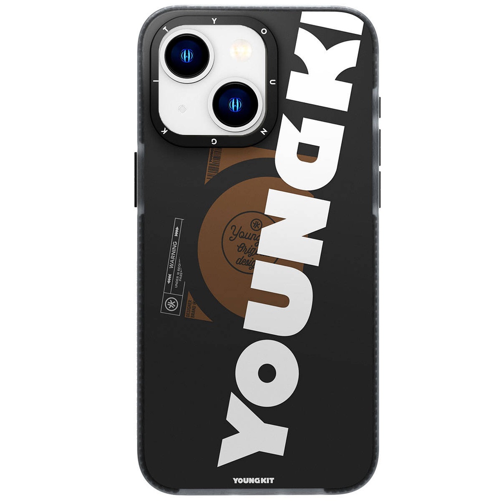 [RNZ-TA95728] Apple iPhone 15 Uyumlu Kılıf M-safe Şarj Özellikli Youngkit Binfen Serisi Yazı Temalı Kapak (Siyah)