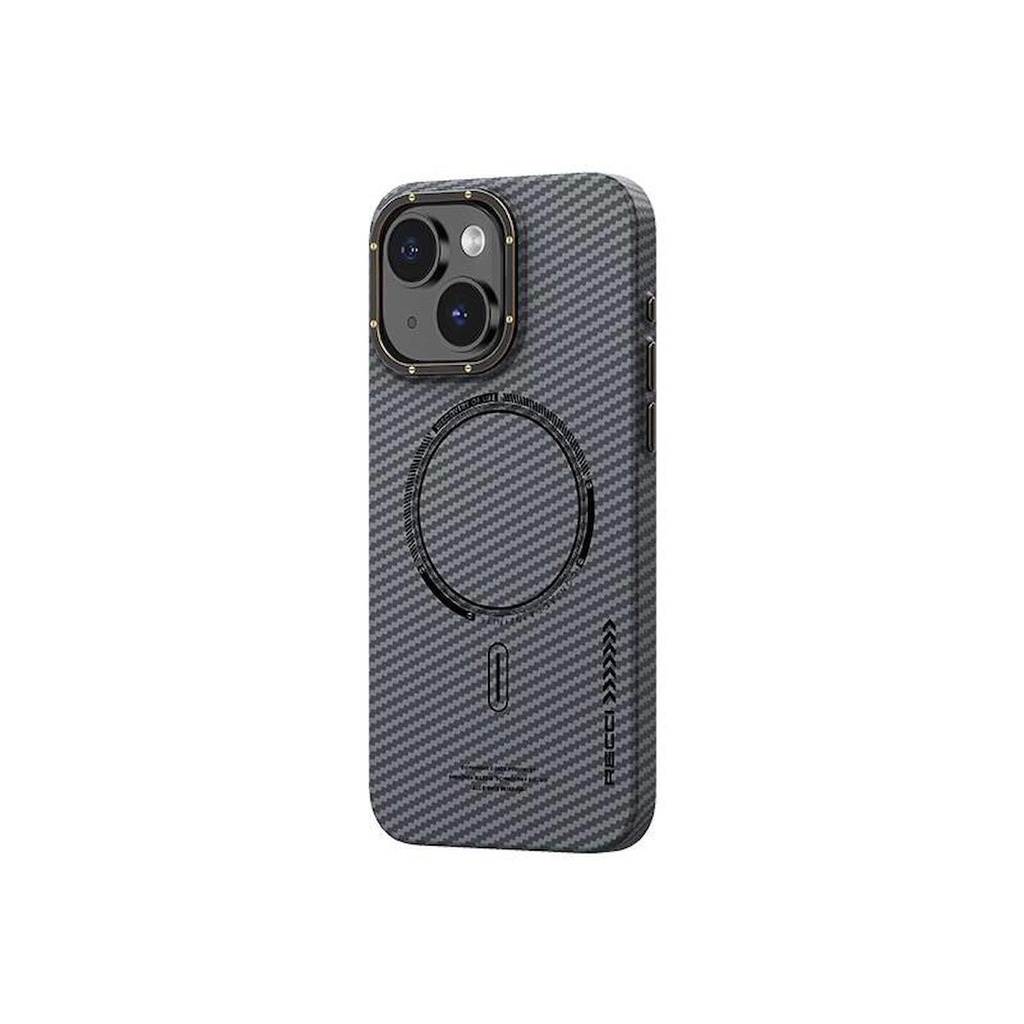 Apple iPhone 15 Uyumlu Kılıf Recci Machinist Serisi M-safe Şarj Özellikli Magnetik Karbon Kapak