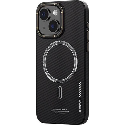 Apple iPhone 15 Uyumlu Kılıf Recci Machinist Serisi M-safe Şarj Özellikli Magnetik Karbon Kapak