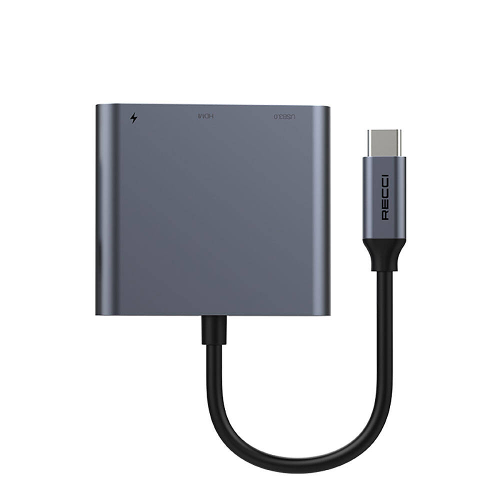 [ZTA94234] Recci RH05 Type-C to Type-C PD100W + HDMI 4K@30Hz + USB3.0 Bağlantı Özellikli 3in1 Hub