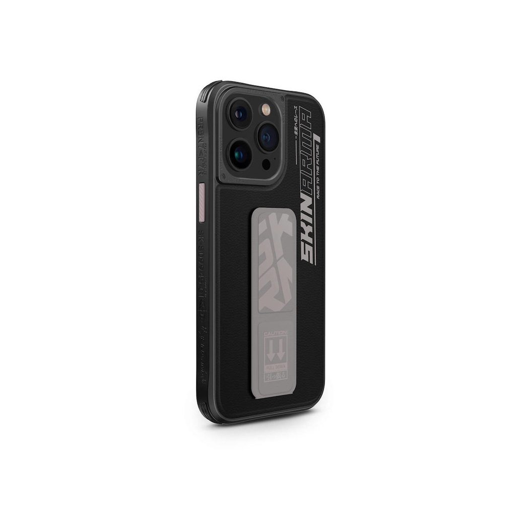 [ZTA94354] Apple iPhone 15 Pro Max Uyumlu Kılıf SkinArma Standlı Deri Görünümlü Slate Kapak (Gri)