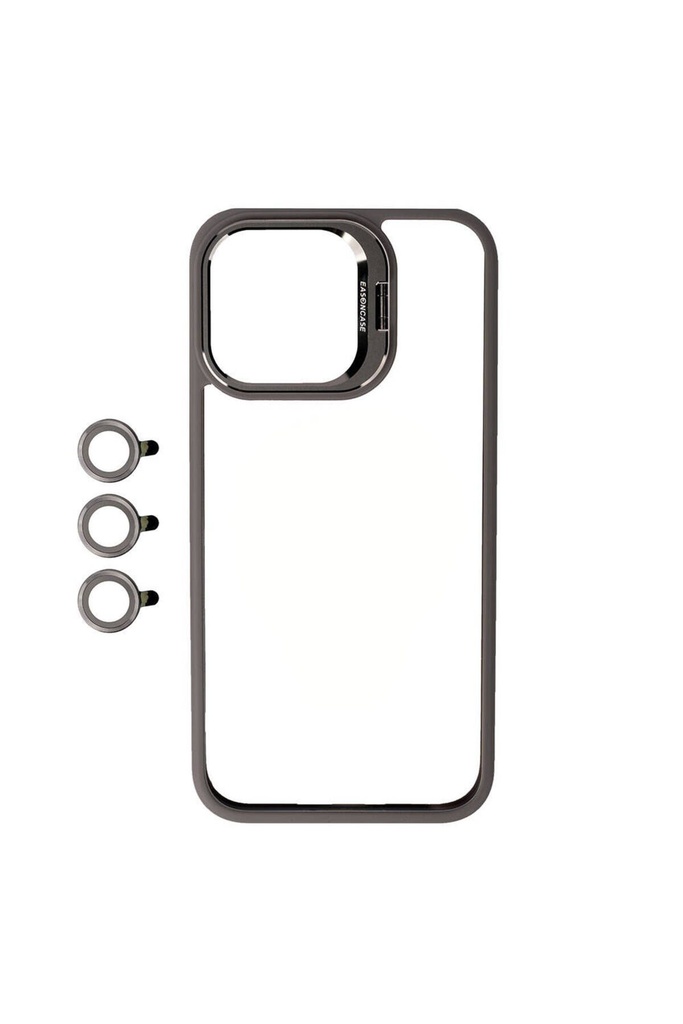 Apple iPhone 15 Pro Max Uyumlu Kılıf Kamera Lens Korumalı Standlı Zore Klon Lensli Kapak