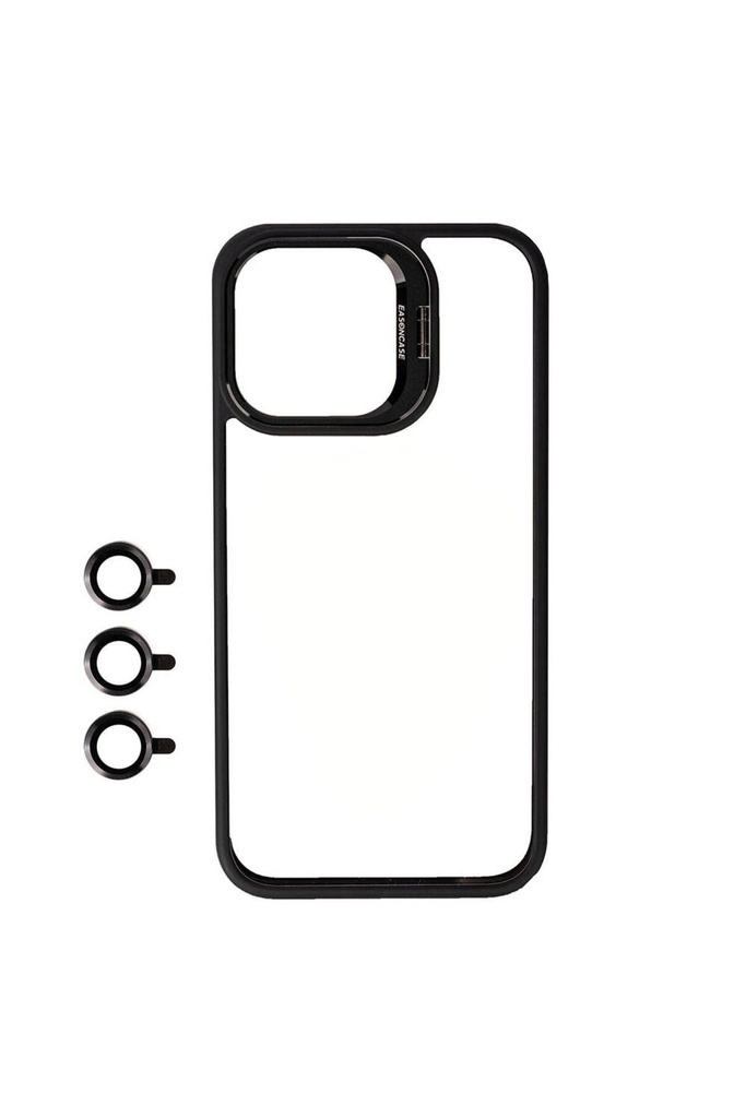 [RNZ-TA94491] Apple iPhone 15 Pro Max Uyumlu Kılıf Kamera Lens Korumalı Standlı Zore Klon Lensli Kapak (Siyah)