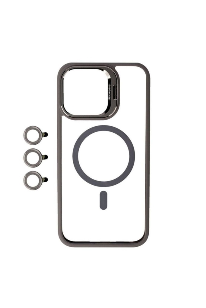 Apple iPhone 15 Pro Max Uyumlu Kılıf M-safe Şarj Özellikli Standlı Zore M-safe Klon Lensli Kapak