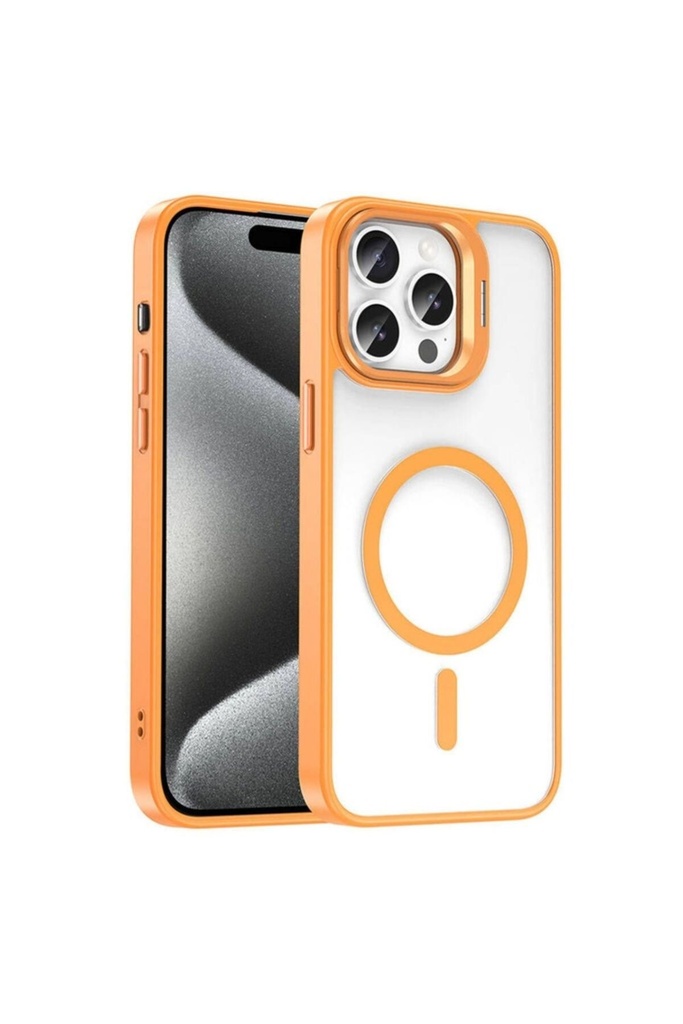 Apple iPhone 15 Pro Max Uyumlu Kılıf M-safe Şarj Özellikli Standlı Zore M-safe Klon Lensli Kapak