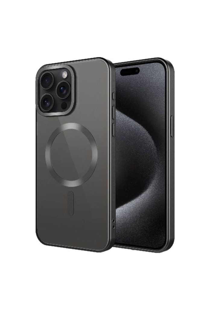 [RNZ-TA97772] Apple iPhone 15 Pro Max Uyumlu Kılıf Mat Tasarımlı M-safe Wireless Şarj Özellikli Zore Mat Setro Kapak (Siyah)