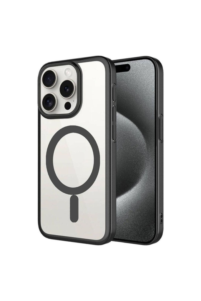 [RNZ-TA96800] Apple iPhone 15 Pro Uyumlu Kılıf Wireless Şarj Özellikli Sert PC Zore Mat Riksos M-safe Kapak (Siyah)
