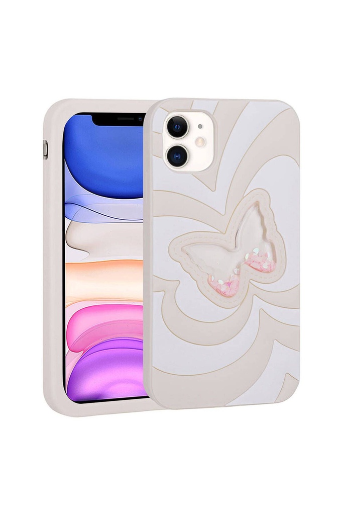 Apple iPhone 11 Uyumlu Kılıf Sıvılı Simli Kelebekli Tasarım Zore Vodena Kapak