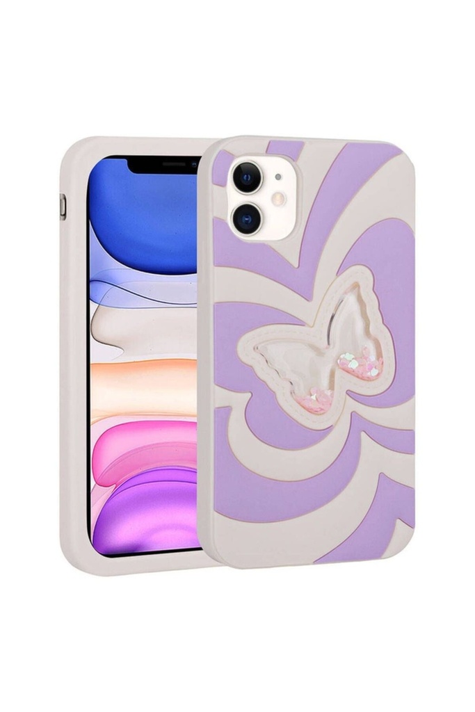 Apple iPhone 11 Uyumlu Kılıf Sıvılı Simli Kelebekli Tasarım Zore Vodena Kapak