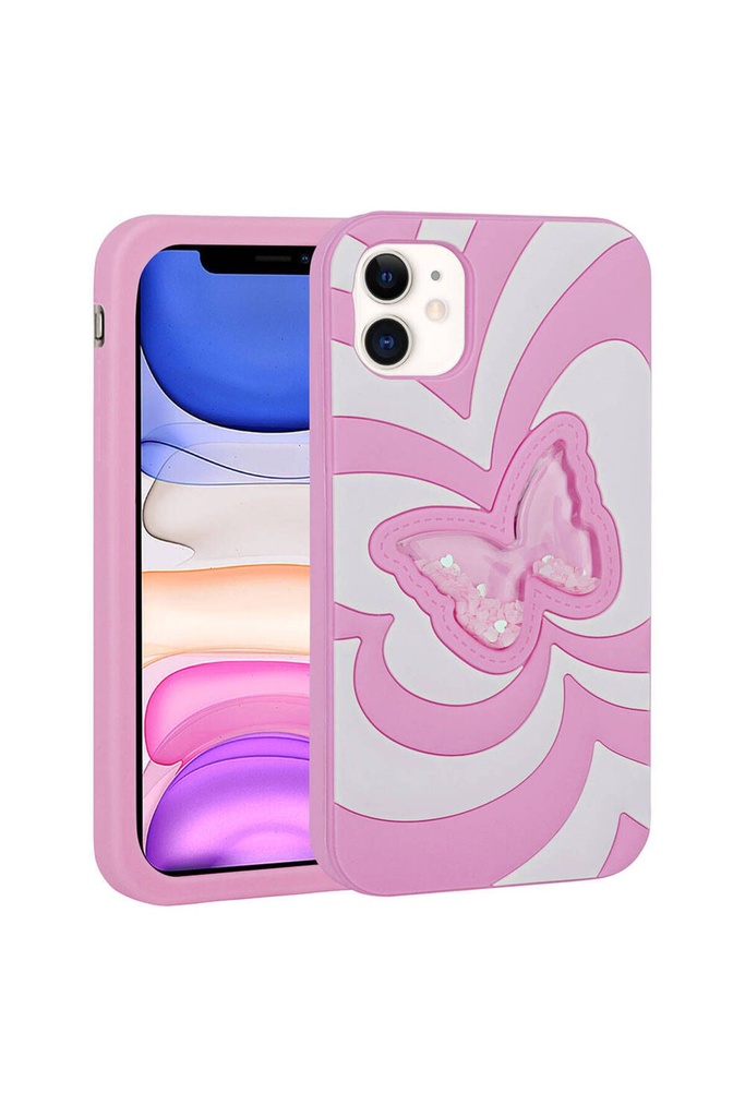 Apple iPhone 11 Uyumlu Kılıf Sıvılı Simli Kelebekli Tasarım Zore Vodena Kapak