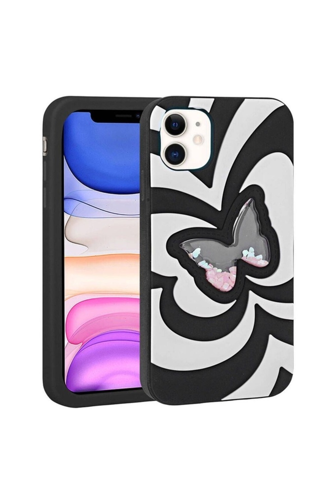 [RNZ-TA94550] Apple iPhone 11 Uyumlu Kılıf Sıvılı Simli Kelebekli Tasarım Zore Vodena Kapak (Siyah)