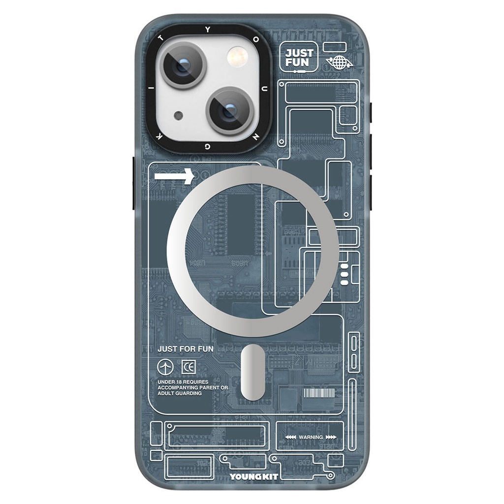 [RNZ-TA94590] Apple iPhone 15 Uyumlu Kılıf M-safe Şarj Özellikli YoungKit Technology Serisi Kapak (Siyah)