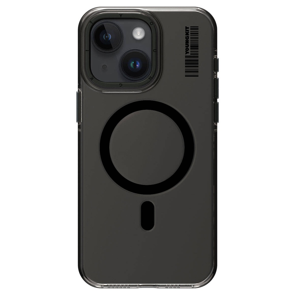 [RNZ-TA94597] Apple iPhone 15 Uyumlu Kılıf M-safe Şarj Özellikli Şeffaf Youngkit Crystal Shield Serisi Kapak (Siyah)