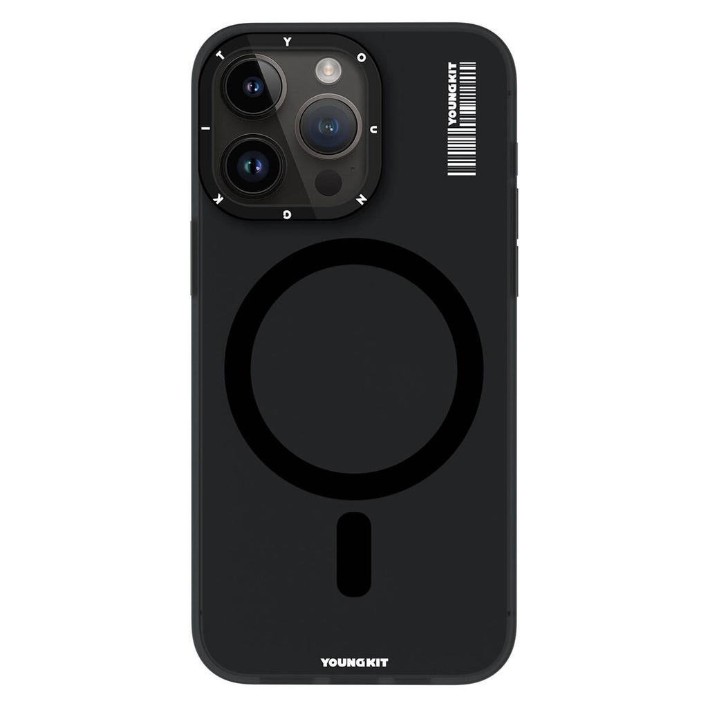 [RNZ-TA94637] Apple iPhone 15 Pro Max Uyumlu Kılıf M-safe Şarj Özellikli Youngkit Hidden Sand Serisi Kapak (Siyah)