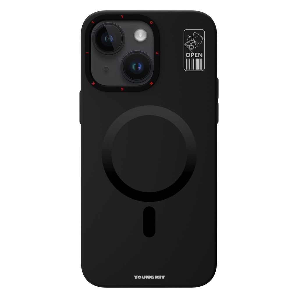 [RNZ-TA94640] Apple iPhone 15 Uyumlu Kılıf M-safe Şarj Özellikli Standlı YoungKit Hermit Bracket Serisi Kapak (Siyah)