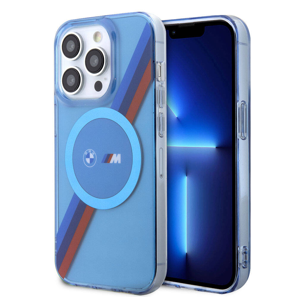 Apple iPhone 14 Pro Uyumlu Kılıf BMW M-safe Şarj Özellikli Transparan Tricolor Stripes Orjinal Lisanslı Kapak