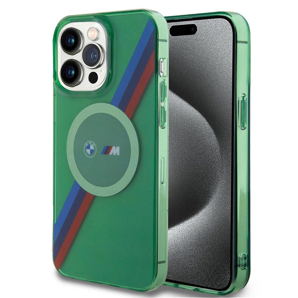 Apple iPhone 15 Pro Uyumlu Kılıf BMW M-safe Şarj Özellikli Transparan Tricolor Stripes Orjinal Lisanslı Kapak