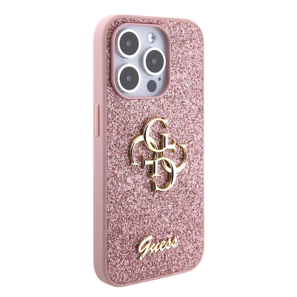 Apple iPhone 15 Pro Uyumlu Kılıf Guess Orjinal Lisanslı 4G Büyük Metal Logolu Glitter Kapak