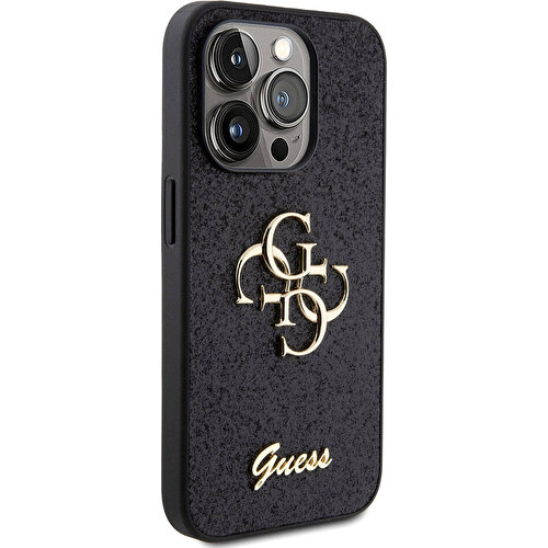 Apple iPhone 15 Pro Max Uyumlu Kılıf Guess Orjinal Lisanslı 4G Büyük Metal Logolu Glitter Kapak