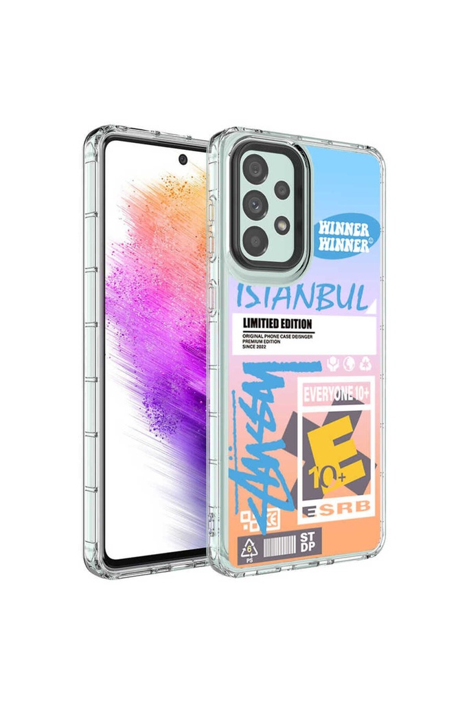 Samsung Galaxy A73 Uyumlu Kılıf Kamera Korumalı Renkli Desenli Sert Silikon Zore Korn Kapak