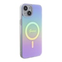 Apple iPhone 15 Uyumlu Kılıf Guess Orjinal Lisanslı M-safe Şarj Özellikli Yazı Logolu Iridescent Kapak