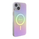 Apple iPhone 15 Uyumlu Kılıf Guess Orjinal Lisanslı M-safe Şarj Özellikli Yazı Logolu Iridescent Kapak