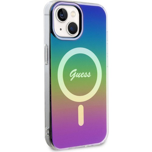 Apple iPhone 15 Uyumlu Kılıf Guess Orjinal Lisanslı M-safe Şarj Özellikli Yazı Logolu Iridescent Kapak