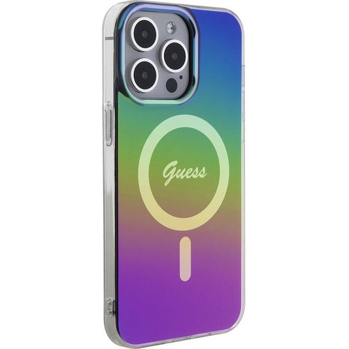 Apple iPhone 15 Pro Uyumlu Kılıf Guess Orjinal Lisanslı M-safe Şarj Özellikli Yazı Logolu Iridescent Kapak