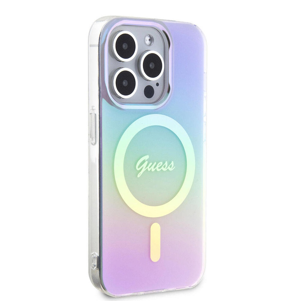 Apple iPhone 15 Pro Max Uyumlu Kılıf Guess Orjinal Lisanslı M-safe Şarj Özellikli Yazı Logolu Iridescent Kapak