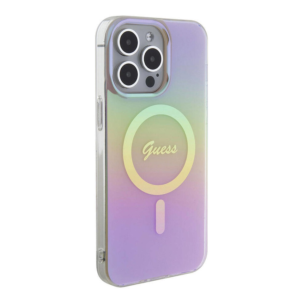 Apple iPhone 15 Pro Max Uyumlu Kılıf Guess Orjinal Lisanslı M-safe Şarj Özellikli Yazı Logolu Iridescent Kapak