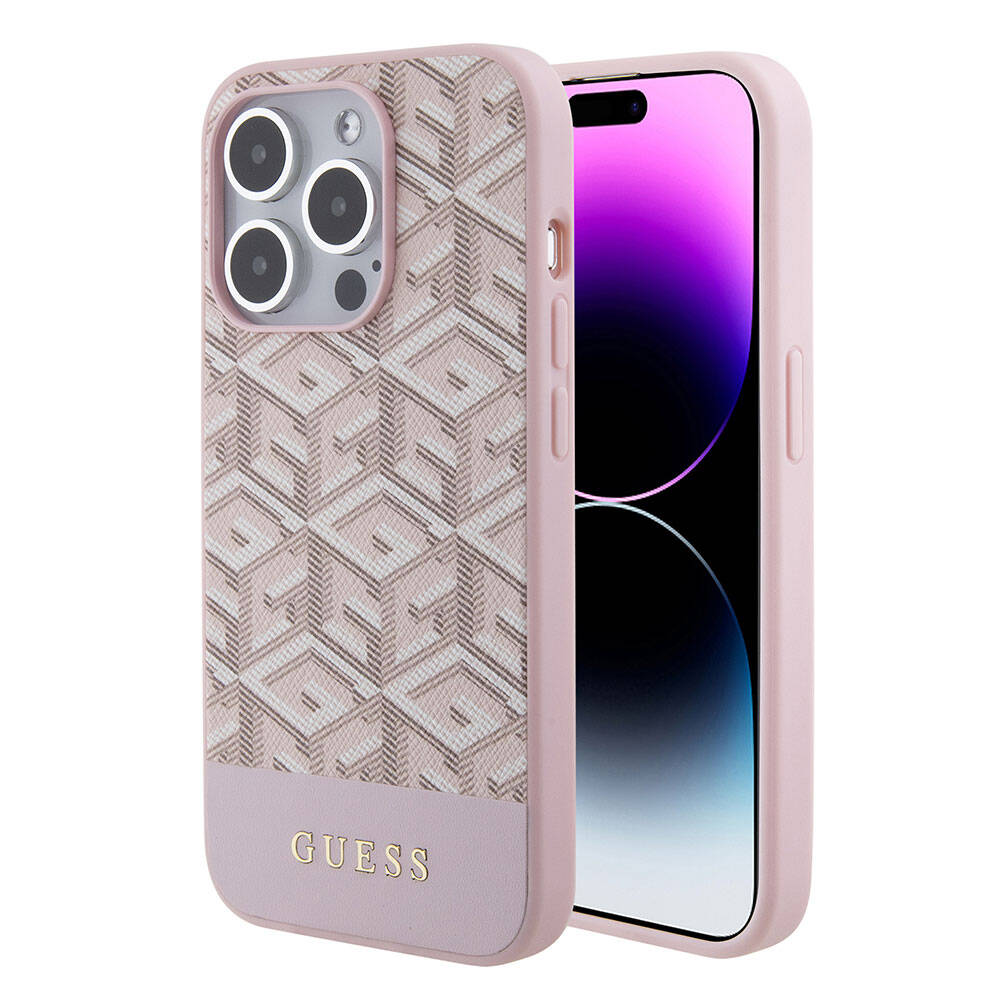 [ZTA94703] Apple iPhone 15 Pro Max Uyumlu Kılıf Guess Orjinal Lisanslı M-safe Şarj Özellikli Yazı Logolu GCube Desenli Kapak