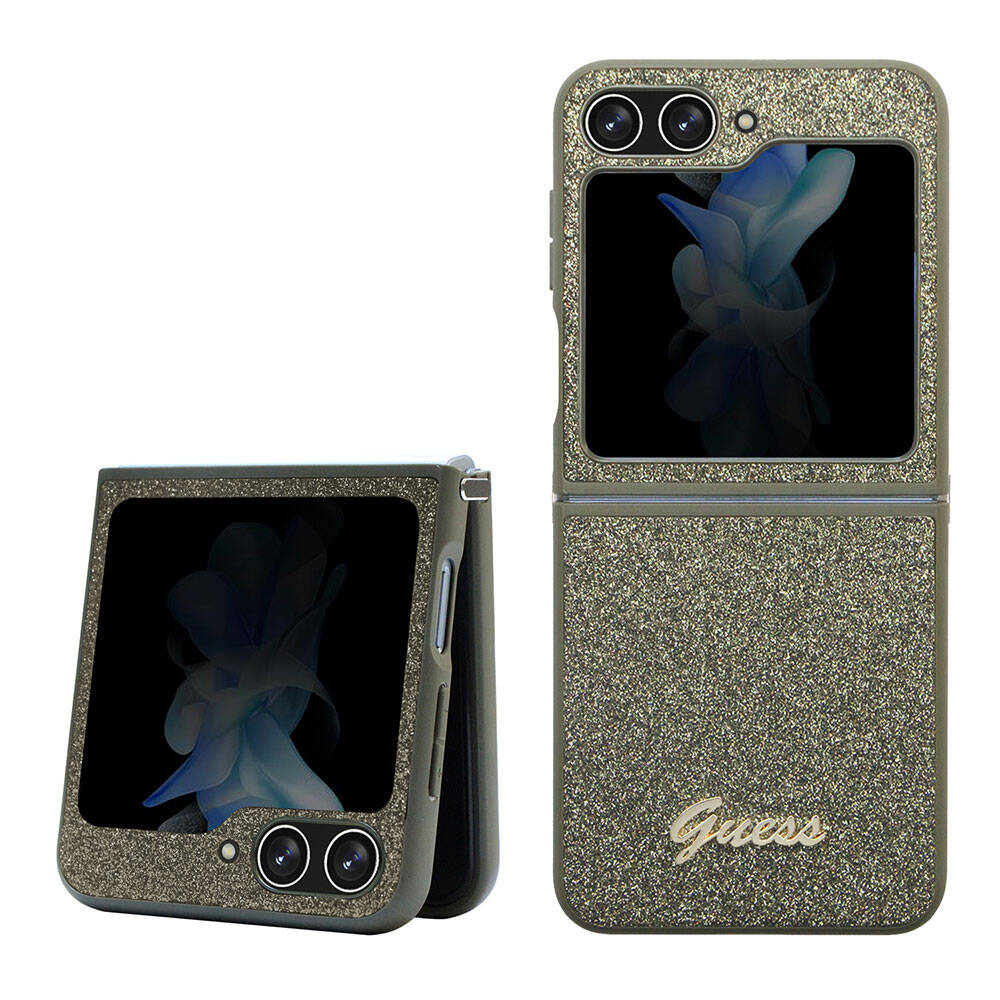 Samsung Galaxy Z Flip 5 Uyumlu Kılıf Guess Orjinal Lisanslı Yazı Logolu Glitter Flakes Kapak
