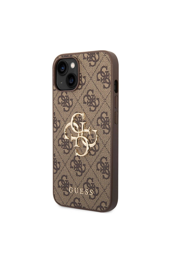 Apple iPhone 15 Uyumlu Kılıf Guess Orjinal Lisanslı PU Deri Yazı ve 4G Metal Logolu Desenli Kapak