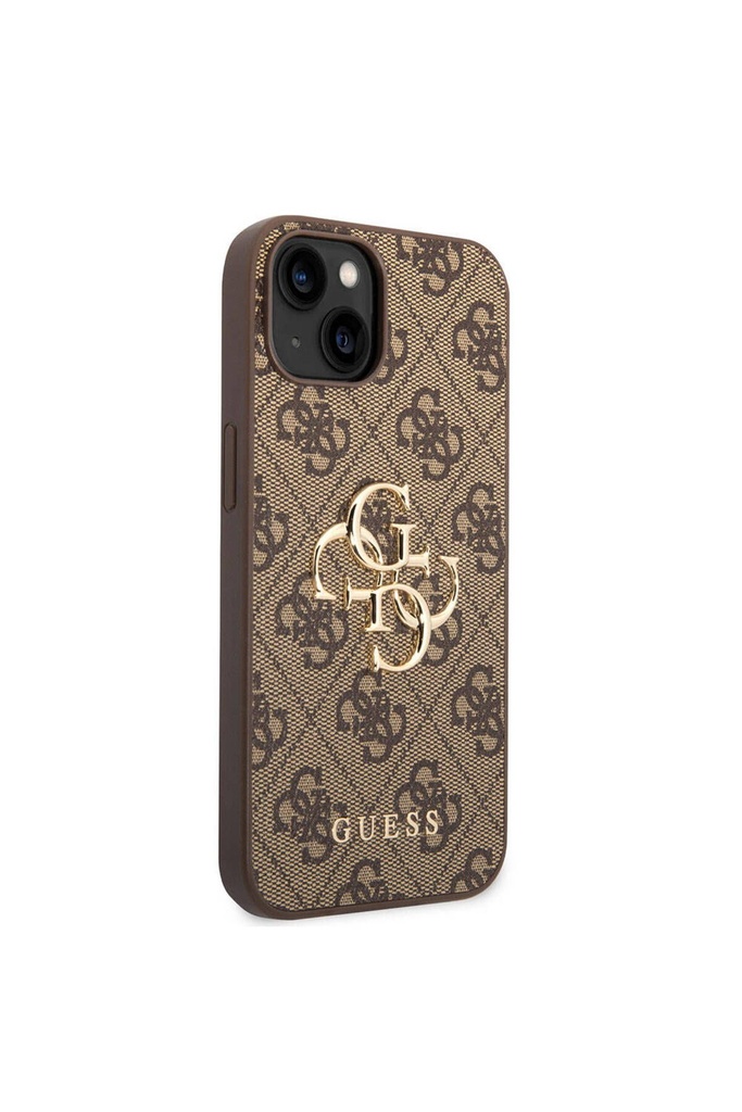 Apple iPhone 15 Plus Uyumlu Kılıf Guess Orjinal Lisanslı PU Deri Yazı ve 4G Metal Logolu Desenli Kapak