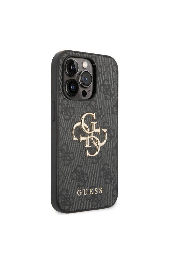 Apple iPhone 15 Pro Uyumlu Kılıf Guess Orjinal Lisanslı PU Deri Yazı ve 4G Metal Logolu Desenli Kapak