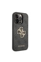 Apple iPhone 15 Pro Uyumlu Kılıf Guess Orjinal Lisanslı PU Deri Yazı ve 4G Metal Logolu Desenli Kapak