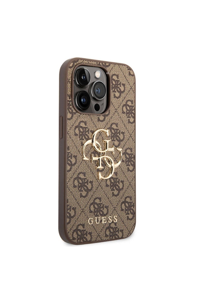 Apple iPhone 15 Pro Uyumlu Kılıf Guess Orjinal Lisanslı PU Deri Yazı ve 4G Metal Logolu Desenli Kapak