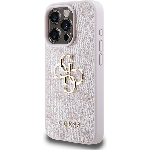 Apple iPhone 15 Pro Uyumlu Kılıf Guess Orjinal Lisanslı PU Deri Yazı ve 4G Metal Logolu Desenli Kapak