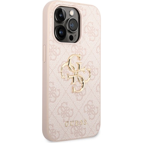 Apple iPhone 15 Pro Max Uyumlu Kılıf Guess Orjinal Lisanslı PU Deri Yazı ve 4G Metal Logolu Desenli Kapak