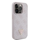 Apple iPhone 15 Pro Uyumlu Kılıf Guess Orjinal Lisanslı PU Deri Taşlı Üçgen Logo 4G Desenli Strass Kapak