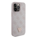 Apple iPhone 15 Pro Max Uyumlu Kılıf Guess Orjinal Lisanslı PU Deri Taşlı Üçgen Logo 4G Desenli Strass Kapak