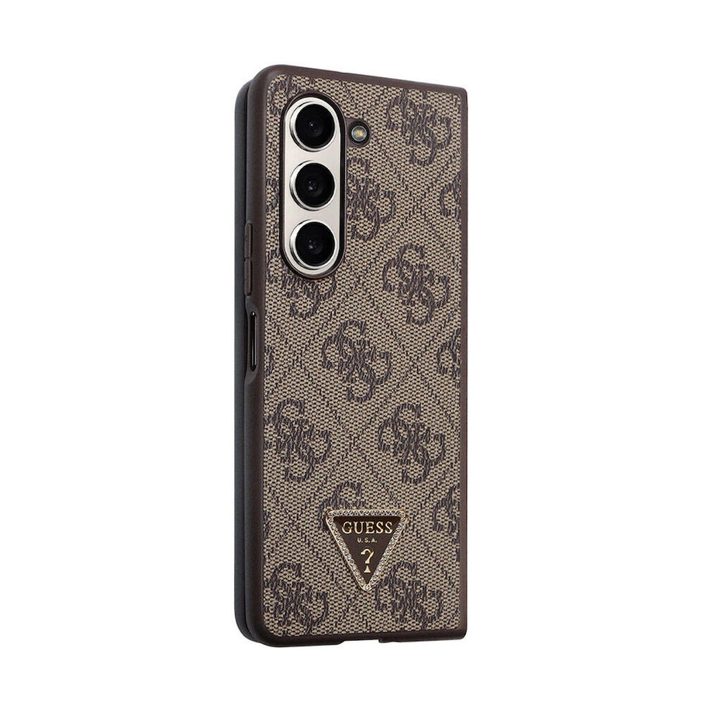 Samsung Galaxy Z Fold 5 Uyumlu Kılıf Guess Orjinal Lisanslı PU Deri Taşlı Üçgen Logo 4G Desenli Strass Kapak